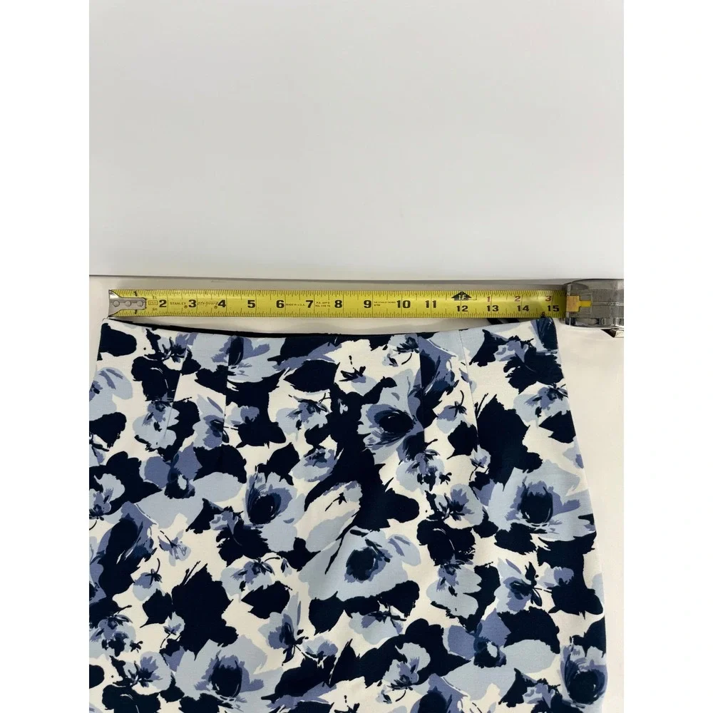 Amanda + Chelsea Womens Blue Floral Pencil Skirt Sz 10 Stretch Knee Length